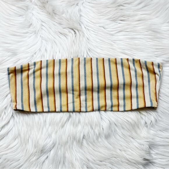 LA Hearts PacSun Striped Strapless Bikini Top Sparkle cream Size Medium - Picture 1 of 4